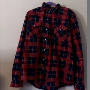 Aspen Ski Men's Red and Navy Plaid Flannel Shirt